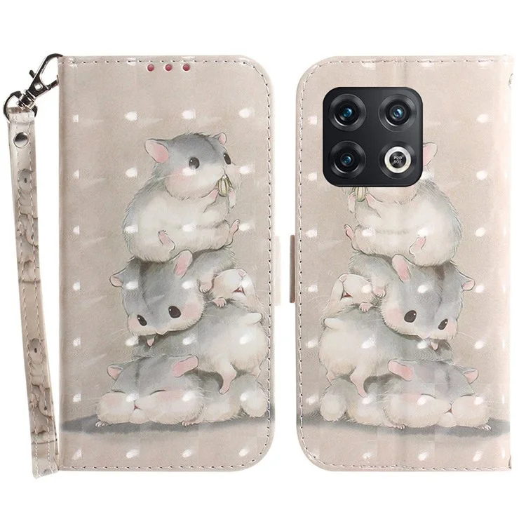 3D Padring Printing Folio Flip Phone Case Para OnePlus 10 Pro 5G, Capa De Couro PU Com Carteira - Empilhando Esquilos