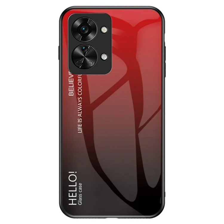 For OnePlus Nord 2T 5G Shockproof Gradient Color Tempered Glass Case Hard PC Soft TPU Frame Cover Protector - Gradient Red Black