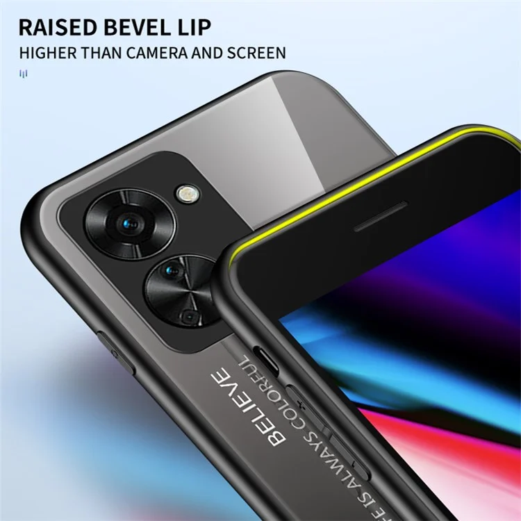 Для OnePlus Nord 2T 5G Ударопрочный чехол с градиентным цветом из закаленного стекла, жесткий корпус из ПК, мягкий каркас из ТПУ, защитный чехол - градиент красный и черный
