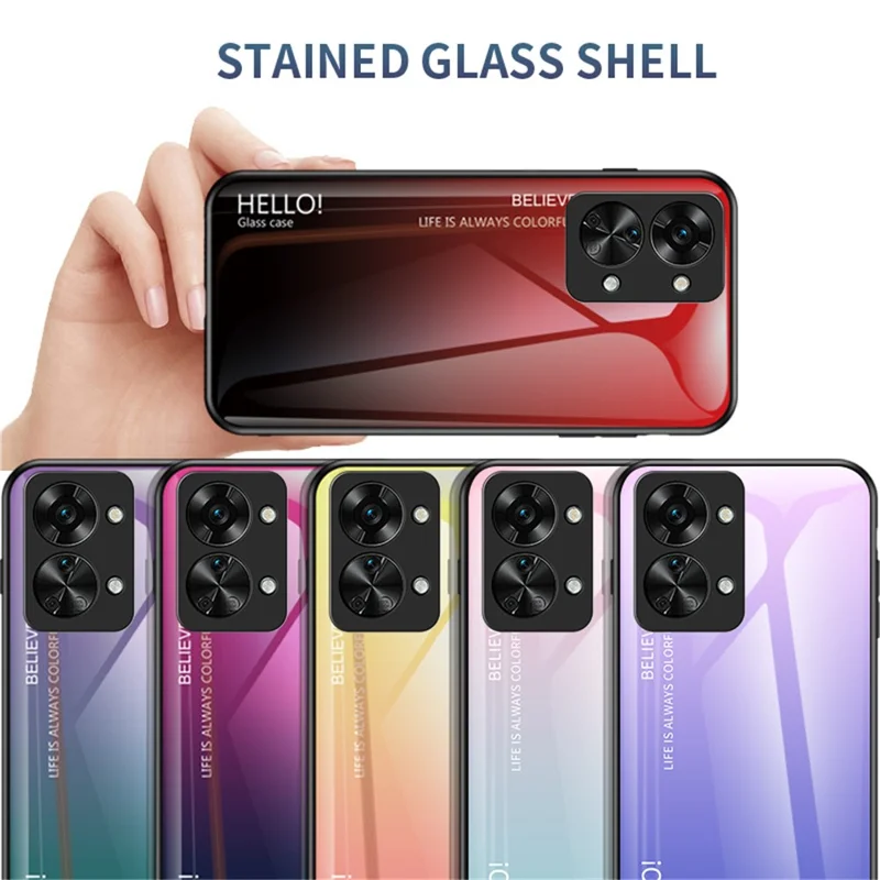 For OnePlus Nord 2T 5G Shockproof Gradient Color Tempered Glass Case Hard PC Soft TPU Frame Cover Protector - Gradient Purple