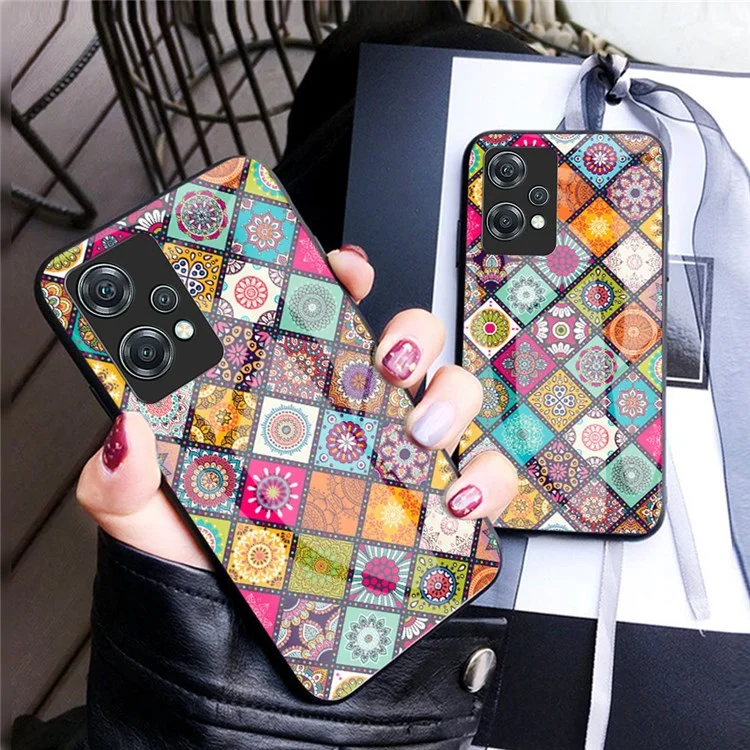 Für OnePlus Nord CE 2 Lite 5G Kickstand-Funktion Blumenmuster Schutzhülle Gehärtetes Glas + PC + TPU Sturzfeste Handyhülle mit Lanyard - Farbmuster