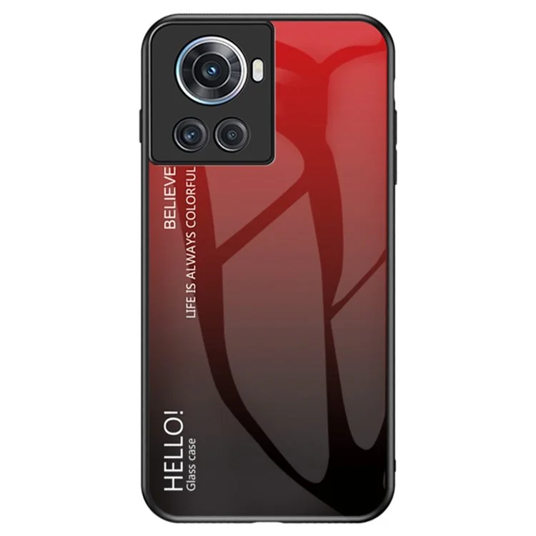 For OnePlus Ace 5G Gradient Color Tempered Glass Phone Case Back Shell Hard PC Soft TPU Edge Anti-Scratch Anti-Drop Cover - Gradient Red Black