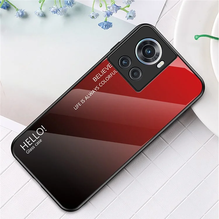 For OnePlus Ace 5G Gradient Color Tempered Glass Phone Case Back Shell Hard PC Soft TPU Edge Anti-Scratch Anti-Drop Cover - Gradient Red Black