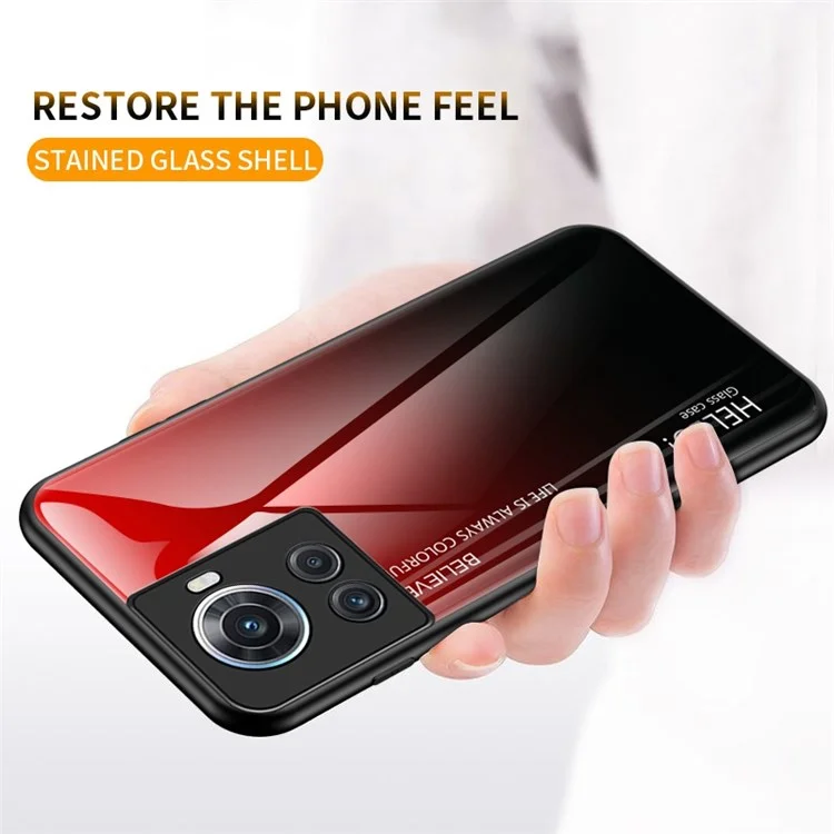 For OnePlus Ace 5G Gradient Color Tempered Glass Phone Case Back Shell Hard PC Soft TPU Edge Anti-Scratch Anti-Drop Cover - Gradient Red Black