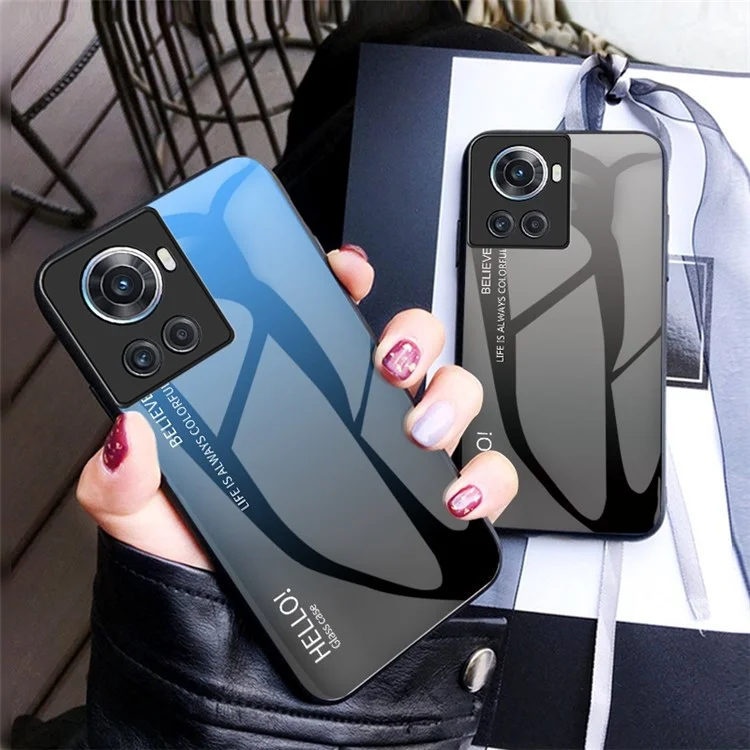 For OnePlus Ace 5G Gradient Color Tempered Glass Phone Case Back Shell Hard PC Soft TPU Edge Anti-Scratch Anti-Drop Cover - Gradient Red Black