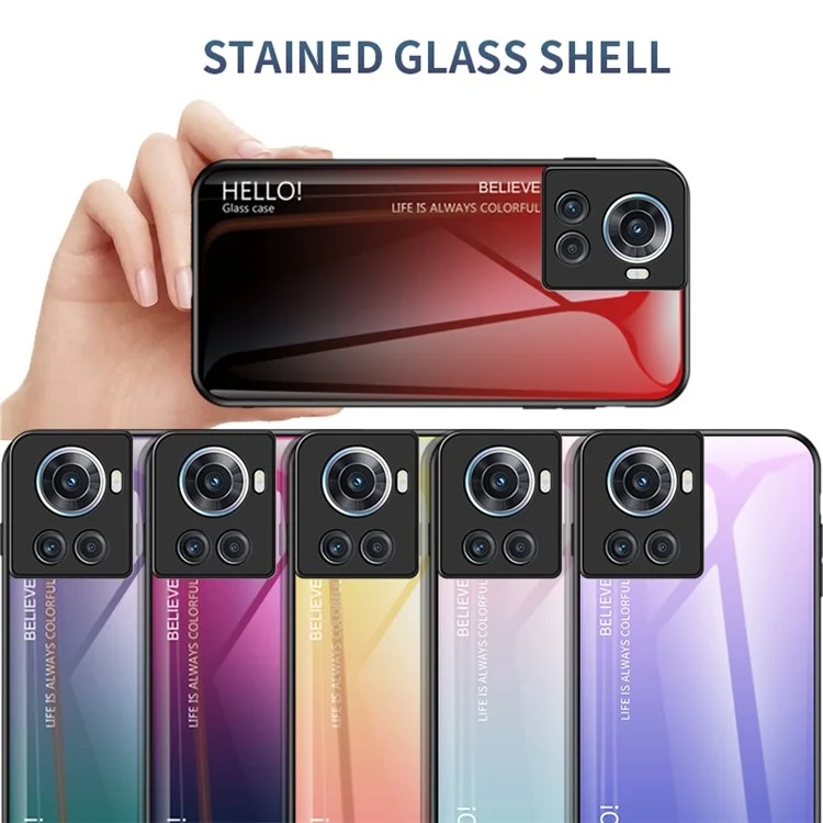 For OnePlus Ace 5G Gradient Color Tempered Glass Phone Case Back Shell Hard PC Soft TPU Edge Anti-Scratch Anti-Drop Cover - Gradient Red Black