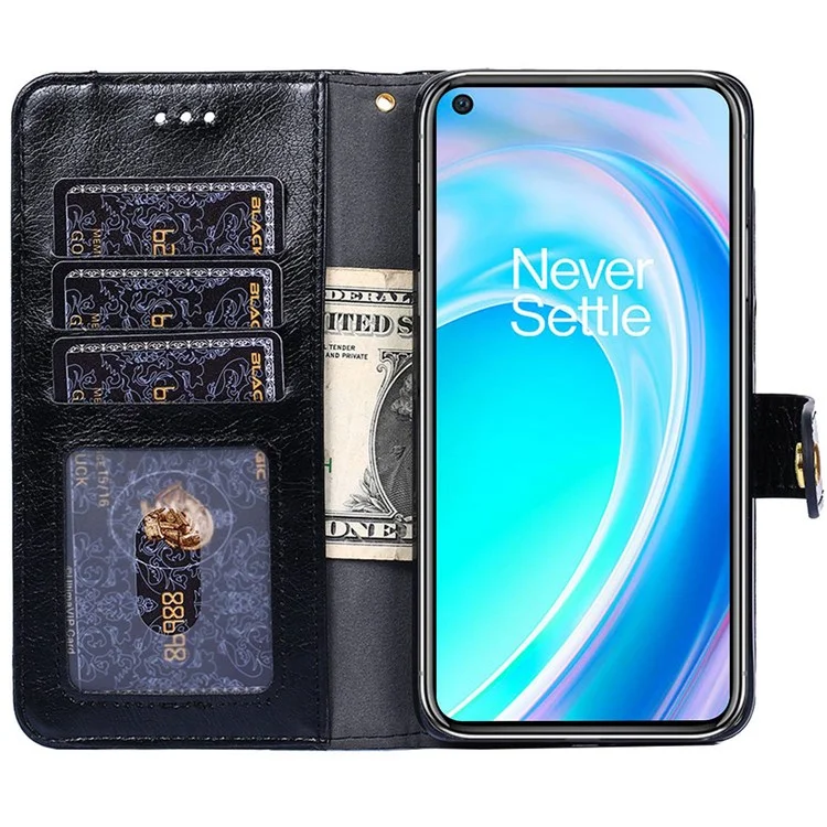 Zipper Pocket Phone Case for OnePlus Nord CE 2 Lite 5G, PU Leather Foldable Stand Cell Phone Cover with Wallet - Black