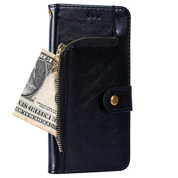 Zipper Pocket Phone Case for OnePlus Nord CE 2 Lite 5G, PU Leather Foldable Stand Cell Phone Cover with Wallet - Black