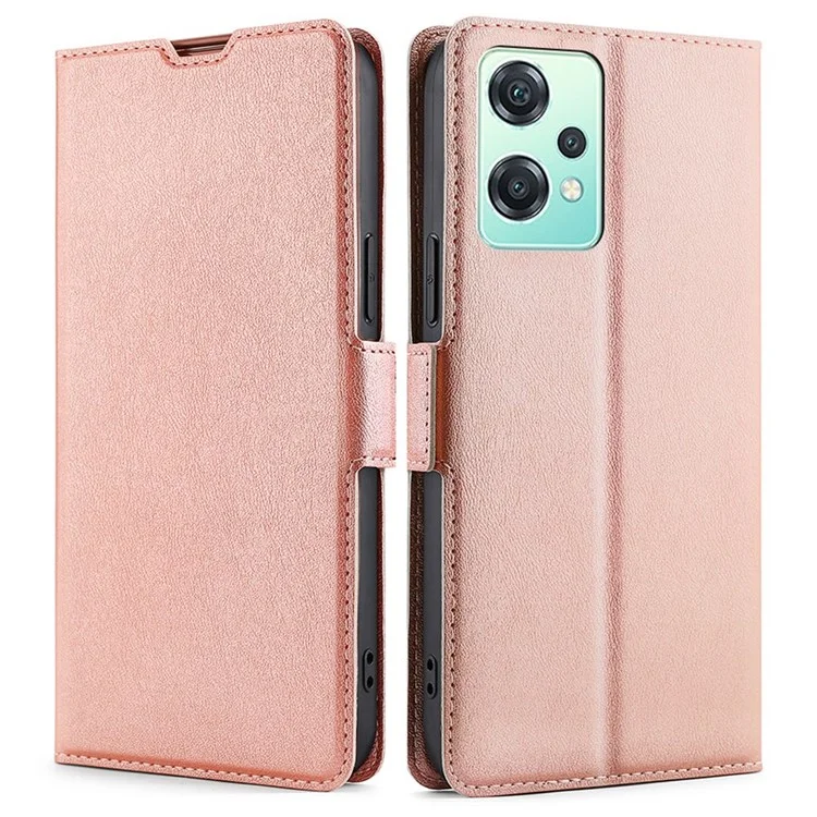 For OnePlus Nord CE 2 Lite 5G Shockproof PU Leather Flip Case with Card Slot Ultra Slim Magnetic Clasp Stand Phone Cover - Rose Gold