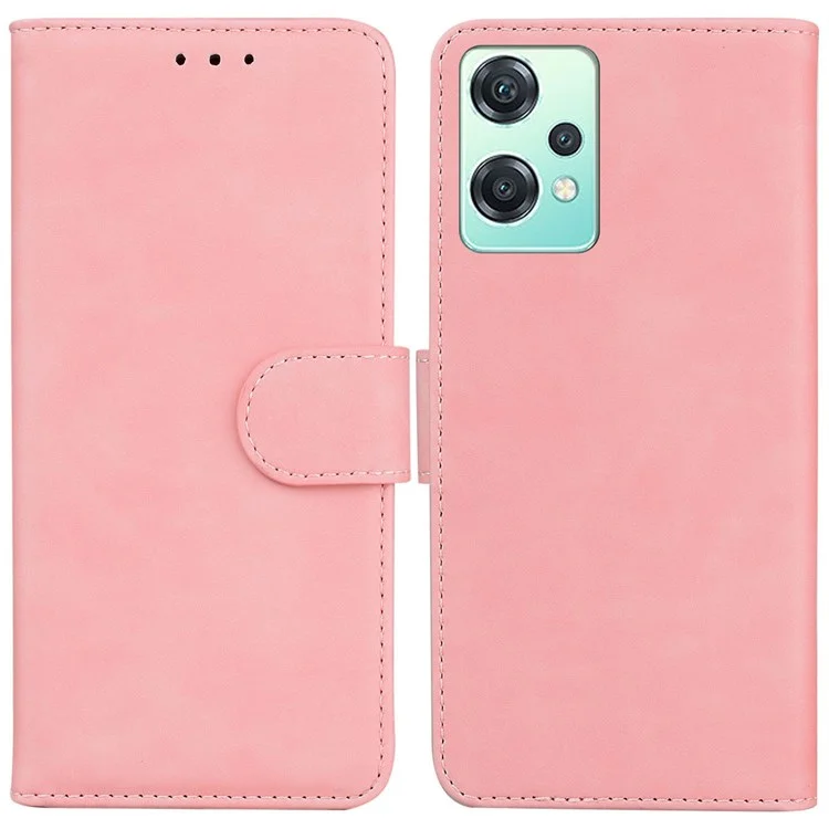For OnePlus Nord CE 2 Lite 5G Solid Color Anti-fall Leather Wallet Case Viewing Stand Protective Phone Cover - Pink