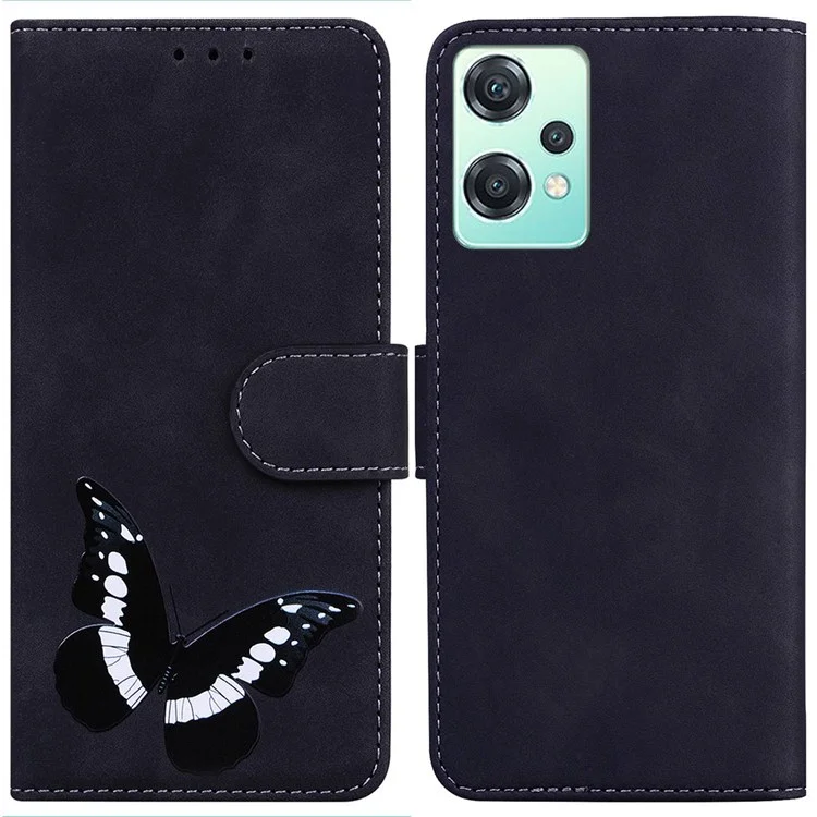 Pour OnePlus Nord CE 2 Lite 5G Butterfly Pattern Printing Phone Case Skin-touch PU Leather Flip Stand Magnetic Book Wallet Cover - Noir