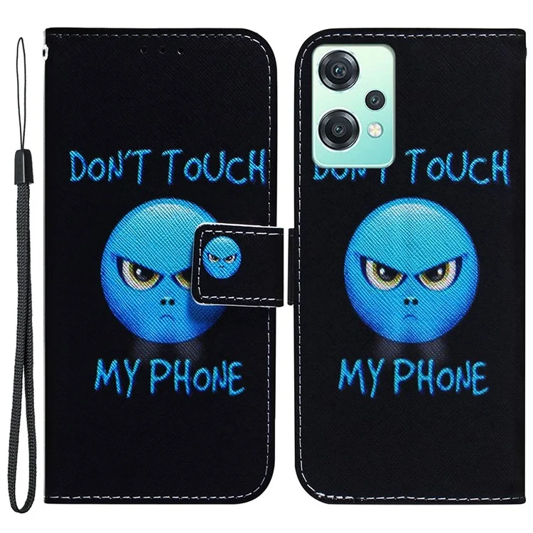 Для OnePlus Nord CE 2 Lite 5G PU Leather Book Case Anti-drop Pattern Printing Wallet Stand Magnetic Cover with Strap - Don't Touch My Phone