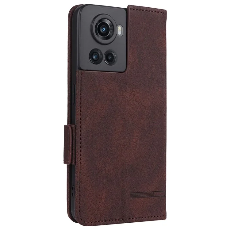 For OnePlus 10R 5G/Ace 5G Hardware Design PU Leather Wallet Stand Case Folio Flip Phone Cover - Coffee