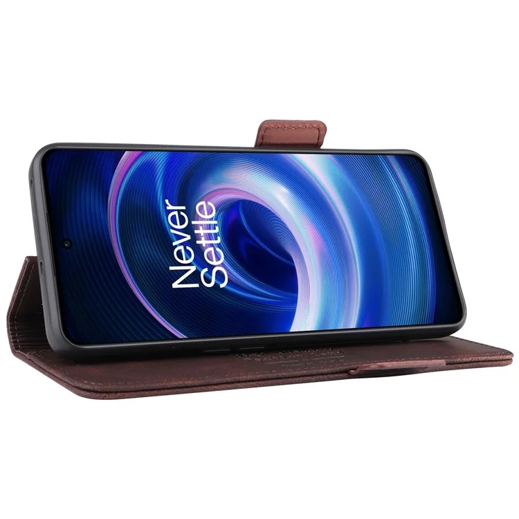 For OnePlus 10R 5G/Ace 5G Hardware Design PU Leather Wallet Stand Case Folio Flip Phone Cover - Coffee