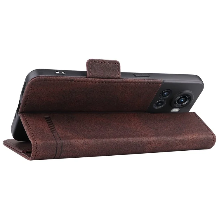 For OnePlus 10R 5G/Ace 5G Hardware Design PU Leather Wallet Stand Case Folio Flip Phone Cover - Coffee
