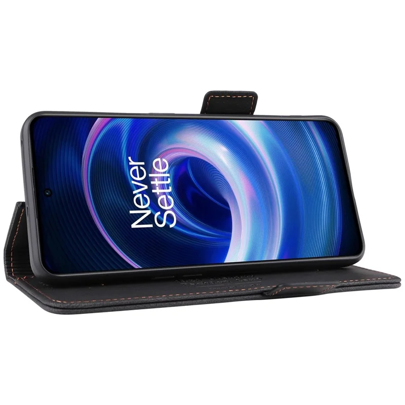 For OnePlus 10R 5G/Ace 5G Hardware Design PU Leather Wallet Stand Case Folio Flip Phone Cover - Black