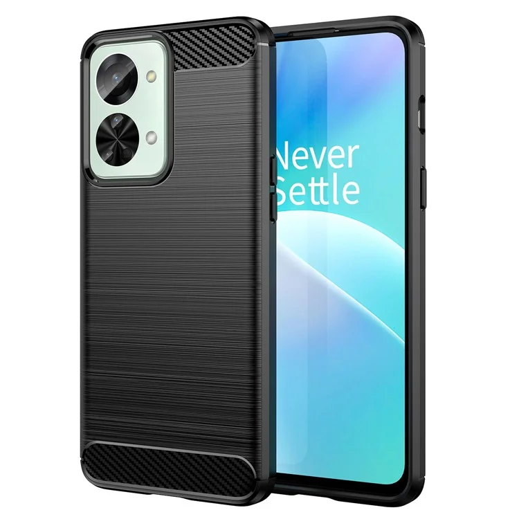 For OnePlus Nord 2T 5G Light Slim TPU Phone Case Carbon Fiber Texture Brushed Surface Shockproof Cover - Black