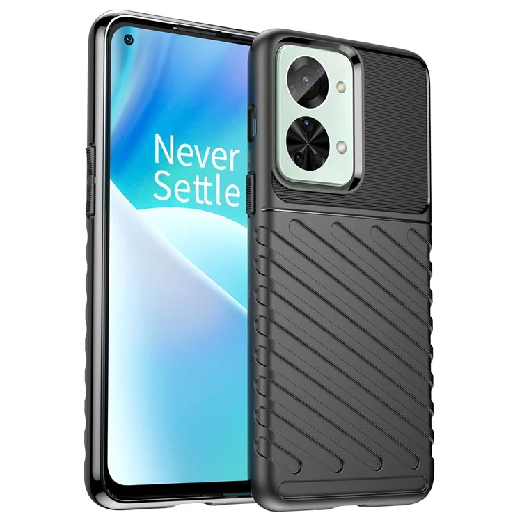 For OnePlus Nord 2T 5G Thunder Series Thickened TPU Phone Case Twill Texture Wear-resistant Shell - Black