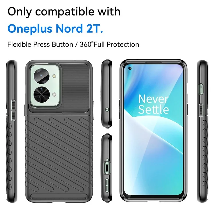 Для OnePlus Nord 2T 5G Thunder Series Thickened TPU Phone Case Twill Texture Wear-resistant Shell - Черный