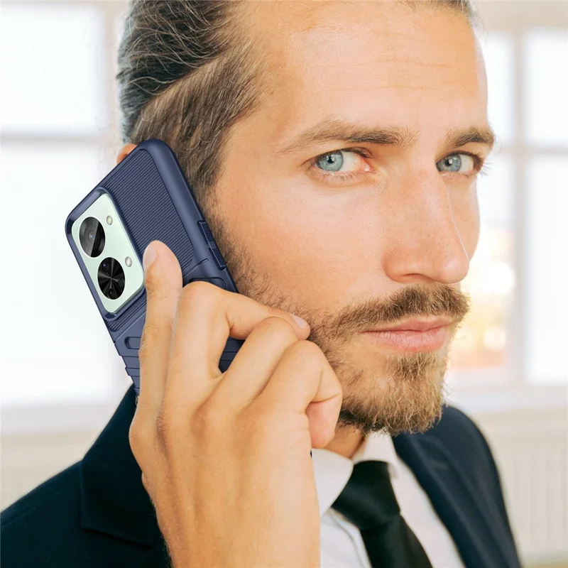 For OnePlus Nord 2T 5G Thunder Series Thickened TPU Phone Case Twill Texture Wear-resistant Shell - Blue