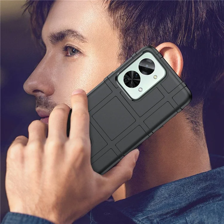 Для OnePlus Nord 2T 5G Прочный чехол с рифленым квадратным дизайном из мягкого TPU - Черный