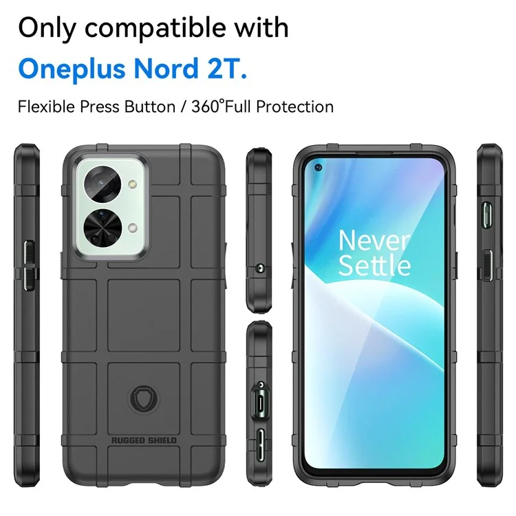Для OnePlus Nord 2T 5G Прочный чехол с рифленым квадратным дизайном из мягкого TPU - Черный