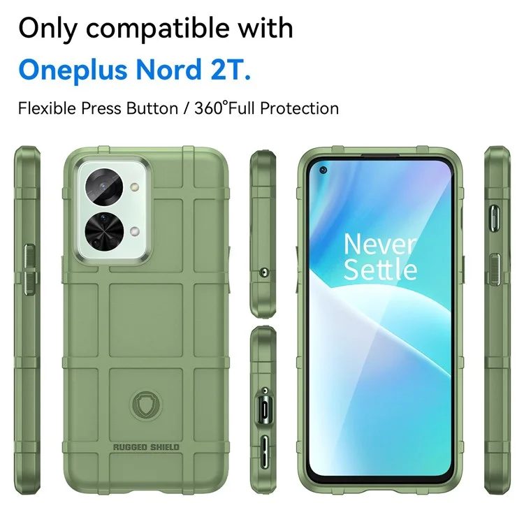 Para OnePlus Nord 2T 5G Diseño Cuadrado Rugged Square Diseño Soft TPU Case de Teléfono Duradera Con Caparazón Bien Protegido - Verde