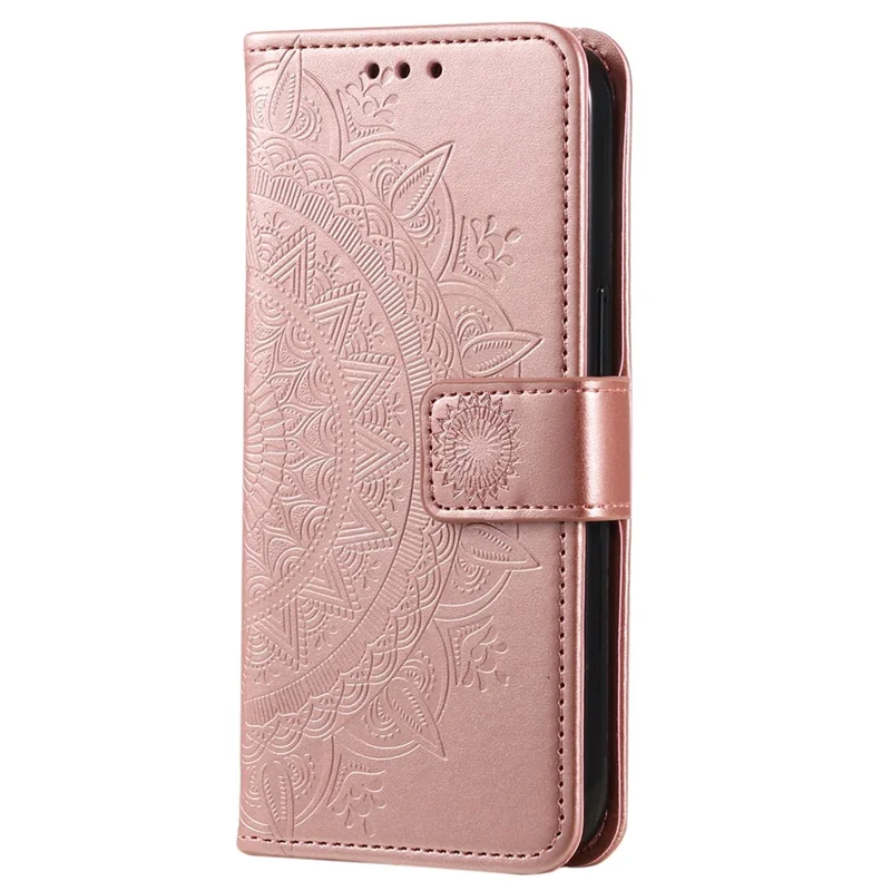 For OnePlus 10R 5G/Ace 5G Anti-scratch Stand Cover Mandala Flower Pattern Imprinted PU Leather Wallet Flip Case with Wrist Strap - Rose Gold