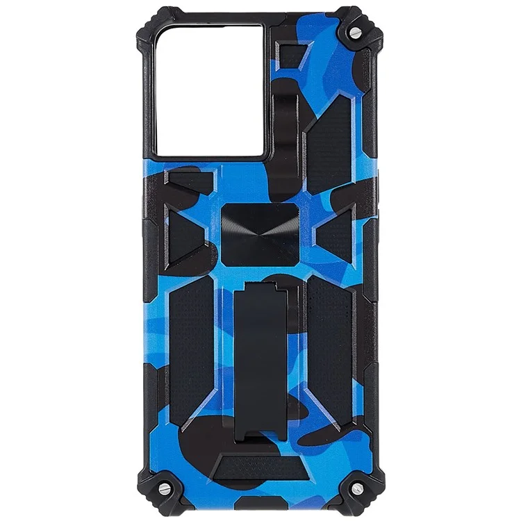 Para OnePlus Ace 5G Grado Militar Camuflage Kickstand Case de Teléfono PC + TPU Proporcionar a Prueba de Caída - Azul Oscuro