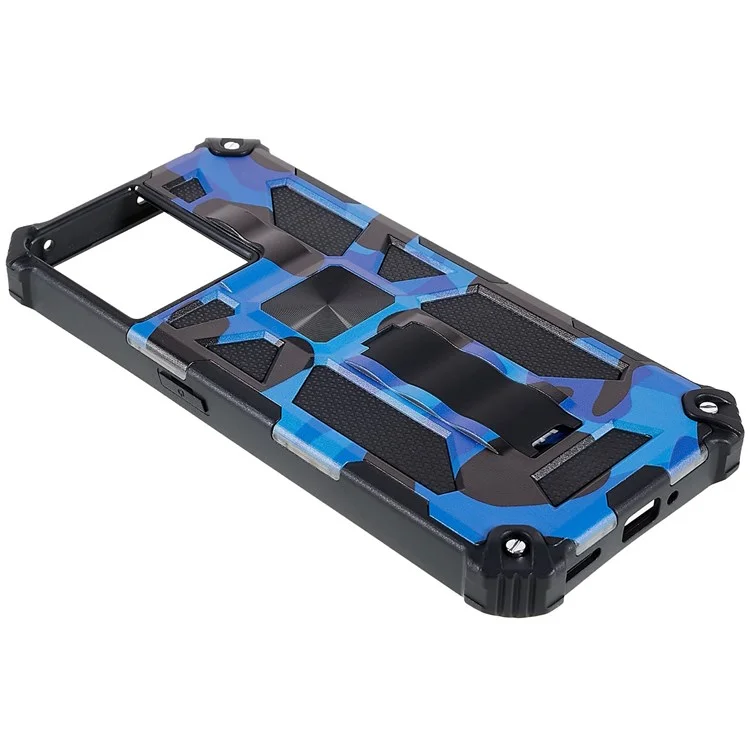 Para OnePlus Ace 5G Grado Militar Camuflage Kickstand Case de Teléfono PC + TPU Proporcionar a Prueba de Caída - Azul Oscuro