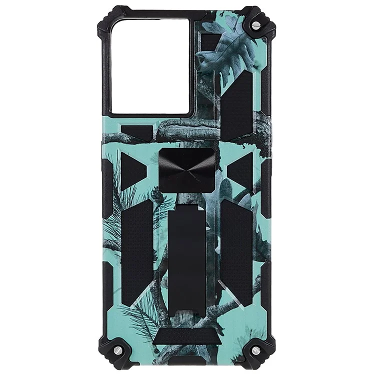 Para OnePlus Ace 5G Grado Militar Camuflage Kickstand Case de Teléfono PC + TPU Proporcionar a Prueba de Caída - Verde Claro