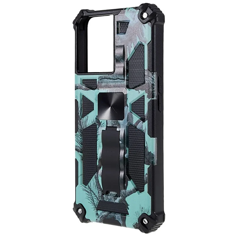 Para OnePlus Ace 5G Grado Militar Camuflage Kickstand Case de Teléfono PC + TPU Proporcionar a Prueba de Caída - Verde Claro