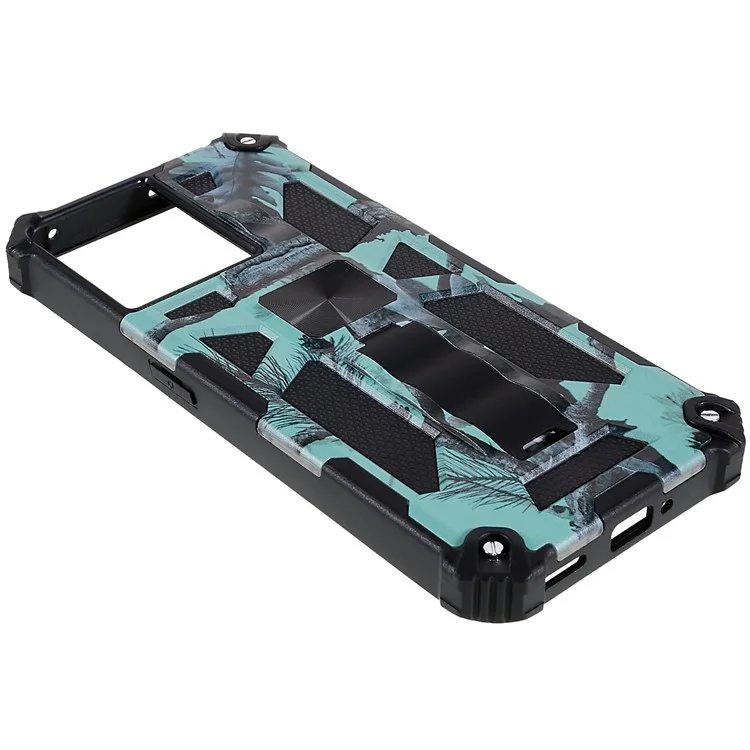 Para OnePlus Ace 5G Grado Militar Camuflage Kickstand Case de Teléfono PC + TPU Proporcionar a Prueba de Caída - Verde Claro