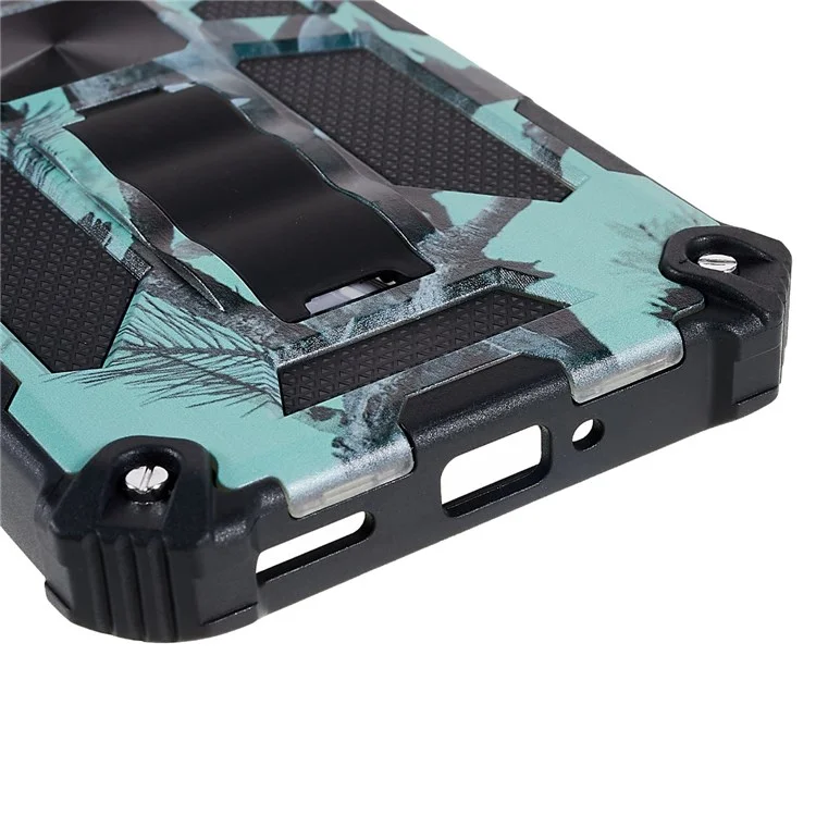 Para OnePlus Ace 5G Grado Militar Camuflage Kickstand Case de Teléfono PC + TPU Proporcionar a Prueba de Caída - Verde Claro