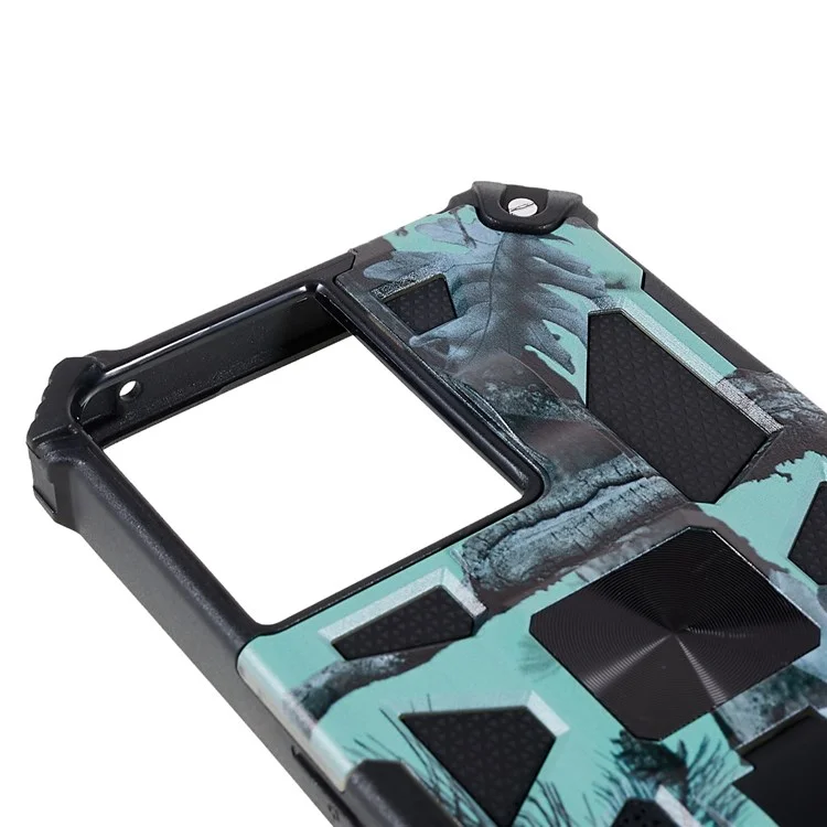 Para OnePlus Ace 5G Grado Militar Camuflage Kickstand Case de Teléfono PC + TPU Proporcionar a Prueba de Caída - Verde Claro