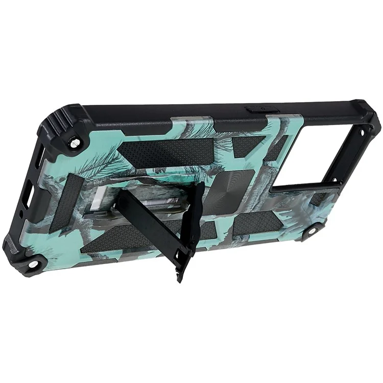 Para OnePlus Ace 5G Grado Militar Camuflage Kickstand Case de Teléfono PC + TPU Proporcionar a Prueba de Caída - Verde Claro