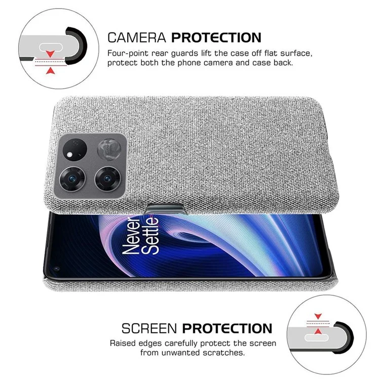 Per OnePlus Ace Racing 5G Anti-caduta Hard PC + Cloth Phone Cover Solid Color Wear-resistant Mobile Phone Case - Light Grey