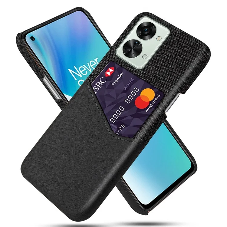 Для OnePlus Nord 2T 5G Ударопрочный защитный чехол для телефона Чехол с тканевой текстурой Покрытие из искусственной кожи ПК Противоцарапинный чехол для сотового телефона Держатель для карт - Черный