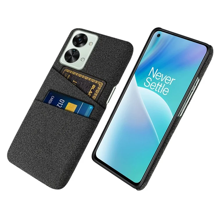 For OnePlus Nord 2T 5G Ultra Thin Back Phone Case Cloth Texture PC Cover with Dual Card Slots - Black