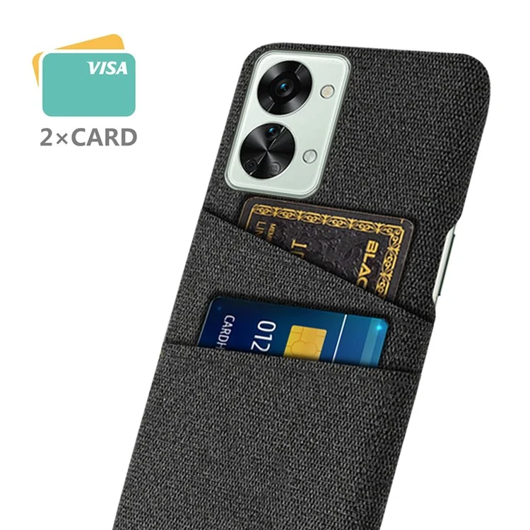 For OnePlus Nord 2T 5G Ultra Thin Back Phone Case Cloth Texture PC Cover with Dual Card Slots - Black