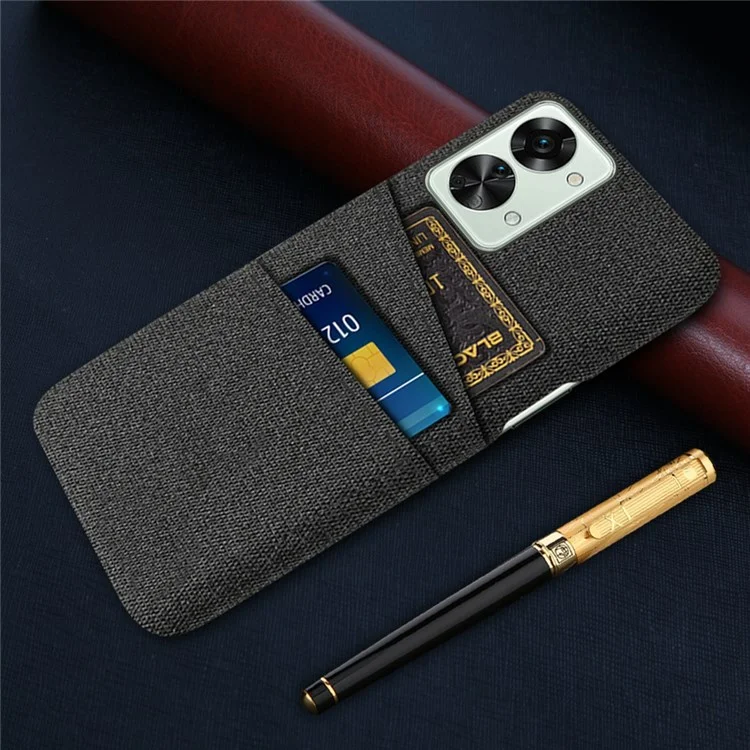 For OnePlus Nord 2T 5G Ultra Thin Back Phone Case Cloth Texture PC Cover with Dual Card Slots - Black