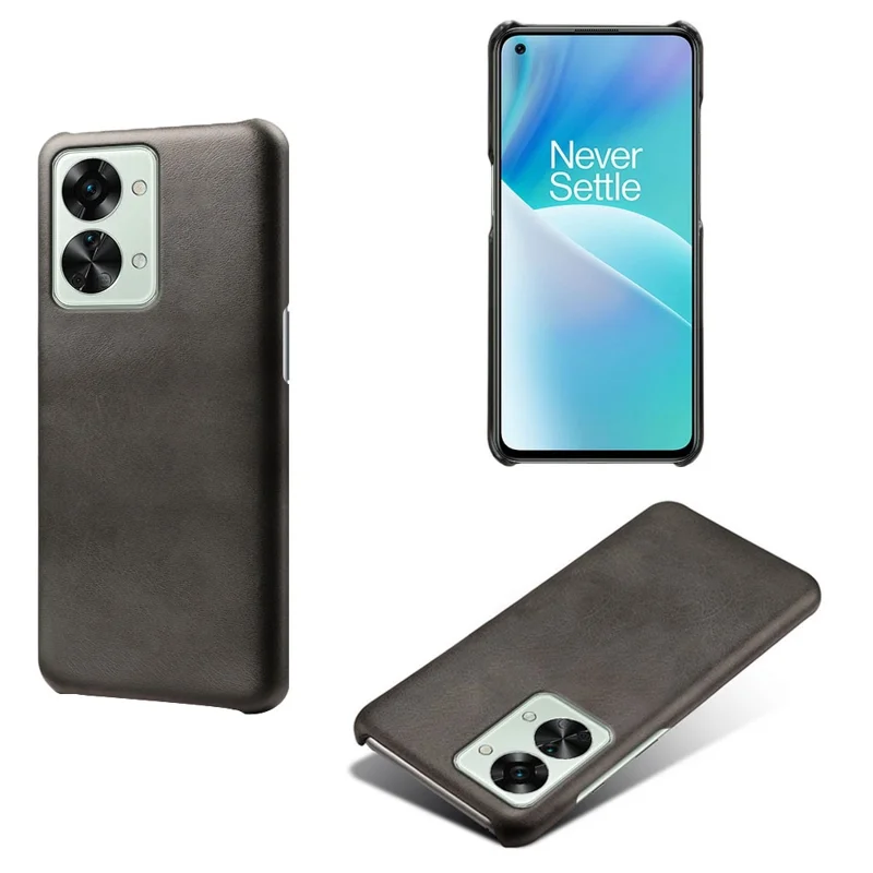 Pour OnePlus Nord 2T 5G Coque de téléphone légère en cuir texturé Revêtement en PU Anti-rayures Boîtier de protection PC dur - Noir