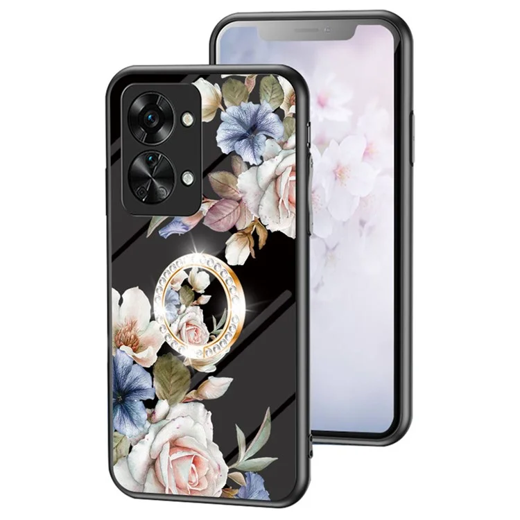 Para OnePlus Nord 2T 5G Funda de teléfono con patrón de flores con soporte - Negro Arbusto Floral