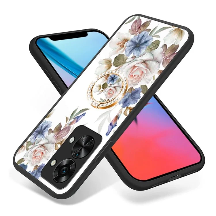 Para OnePlus Nord 2T 5G Funda de teléfono con patrón de flores con soporte - Negro Arbusto Floral