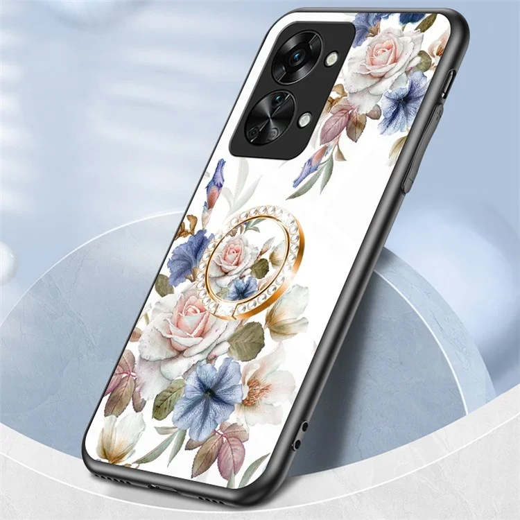 Para OnePlus Nord 2T 5G Funda de teléfono con patrón de flores con soporte - Negro Arbusto Floral