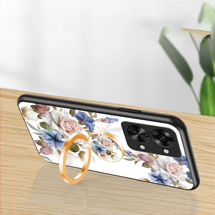 Para OnePlus Nord 2T 5G Funda de teléfono con patrón de flores con soporte - Negro Arbusto Floral