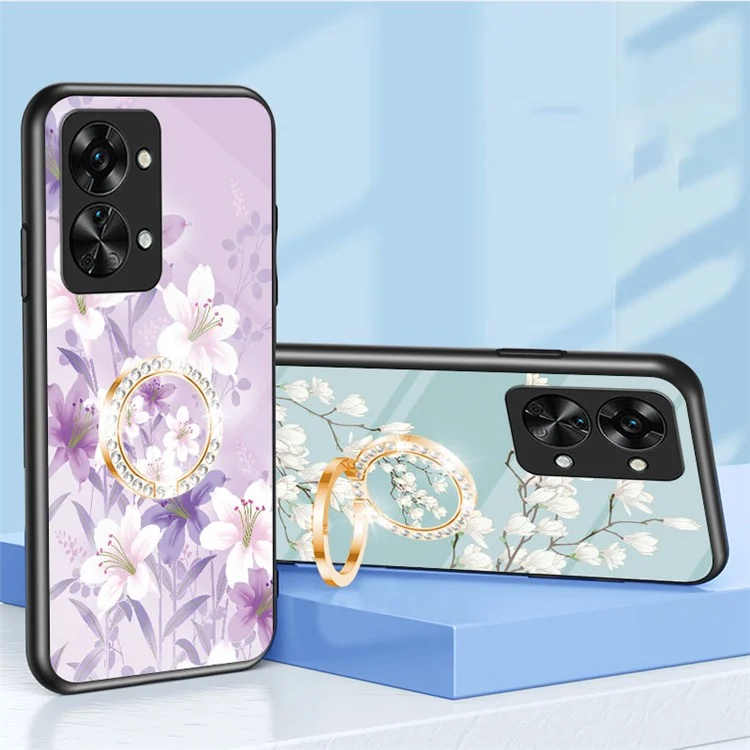 Para OnePlus Nord 2T 5G Funda de teléfono con patrón de flores con soporte - Negro Arbusto Floral