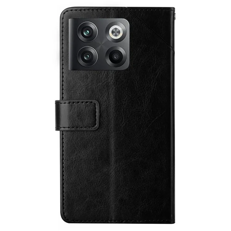 Für OnePlus 10T 5G / Ace Pro 5G HT01 PU Leder Brieftaschenstand Hülle Eingeprägte Y-förmige Linien Gut Geschützte Telefonabdeckung - Schwarz