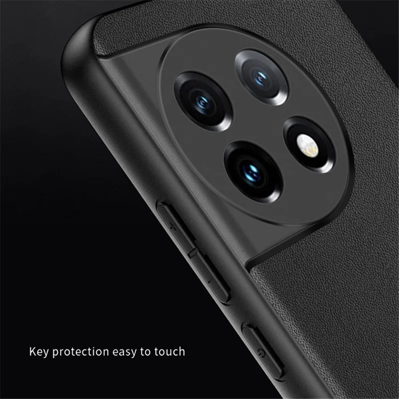 For OnePlus 11 5G Drop-proof Back Cover Ultra-thin PU Leather Coated PC Phone Case - Black