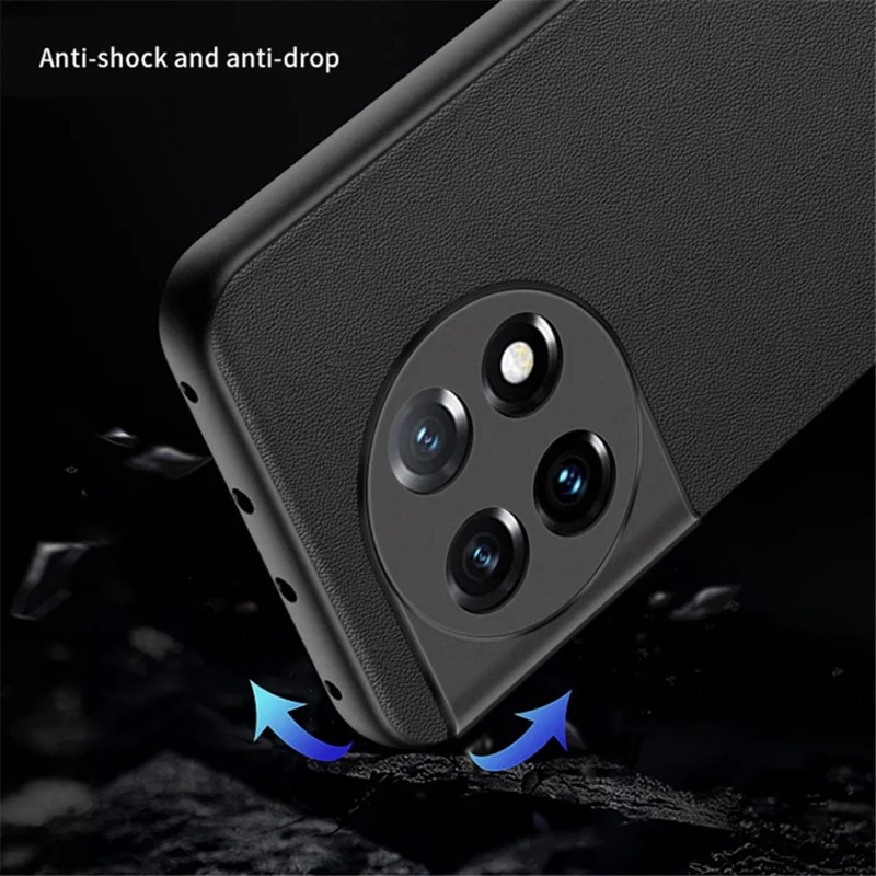 For OnePlus 11 5G Drop-proof Back Cover Ultra-thin PU Leather Coated PC Phone Case - Black